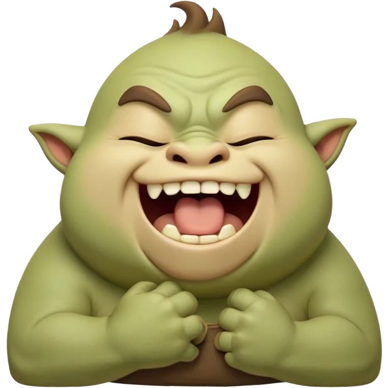 Cinematic Cute Yawning Ogre Portrait Emoji, with a surprisingly cuddly, rotund figure in soft earthy greens and browns, head tilted back in a big, gentle yawn exposing a set of comically oversized teeth, simplified yet irresistibly adorable, highly detailed with a soft glowing outline that captures the sleepy charm of a friendly ogre after a long day of gentle mischief! emoji