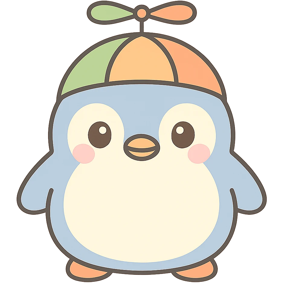 Change the penguin's propellor hat to green and orange, keep the kawaii style, with no background. emoji