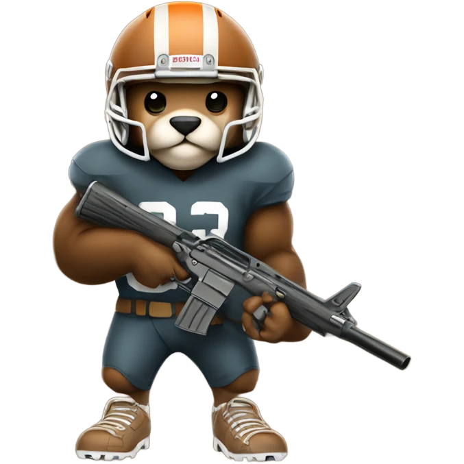 Beaver in football pads and helmet with a rifle emoji