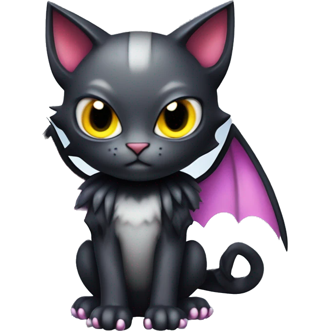 Cute edgy cool kawaii vampiric dark cat-vernid-Fakémon-Digimon with bat-wings as ears full body emoji