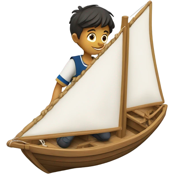 boy puts medal on his sailing boat emoji