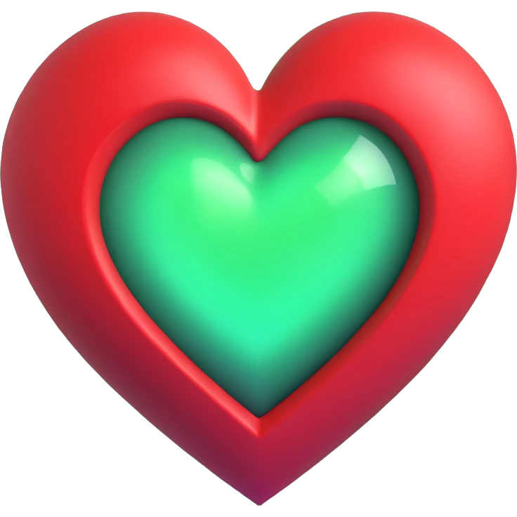 3D emoji style red heart with magical glowing core emoji