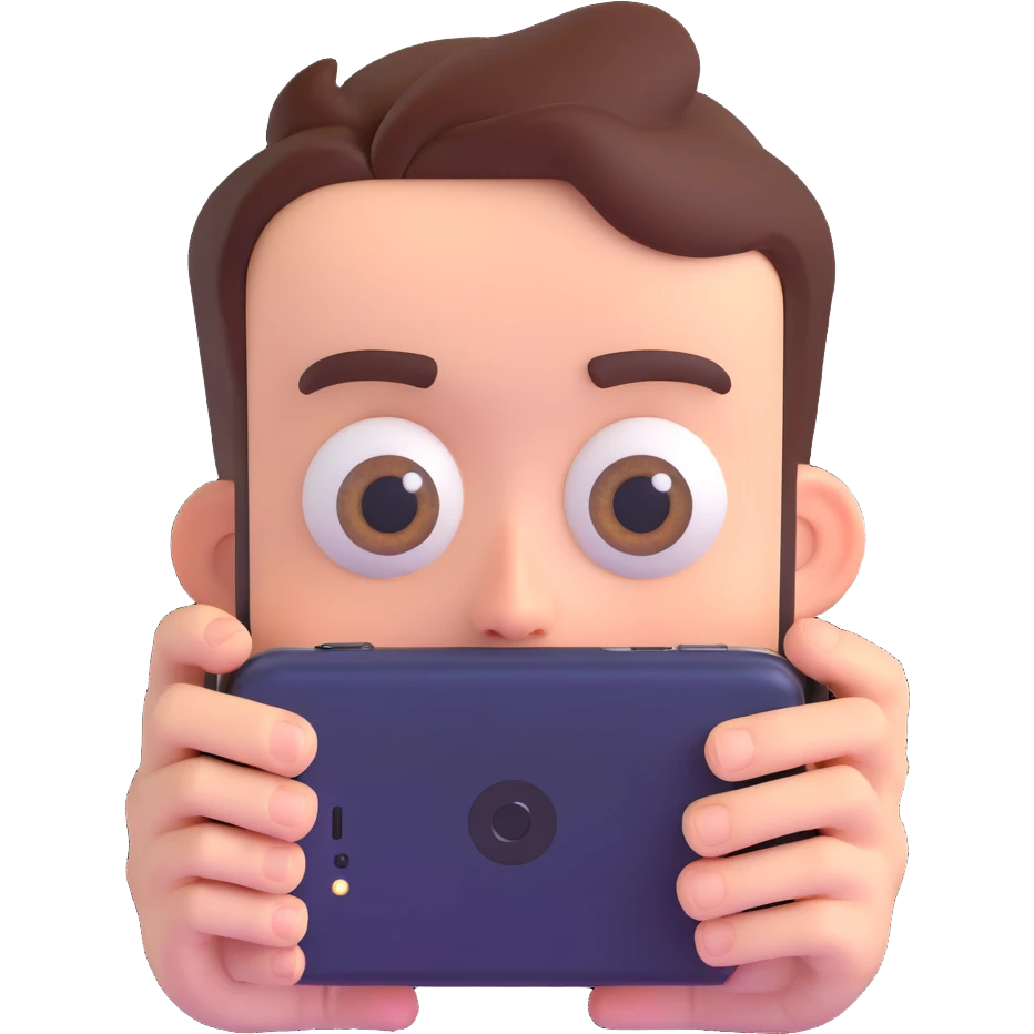 doomscrolling emoji, a face staring anxiously at a smartphone, eyes wide, tired expression emoji