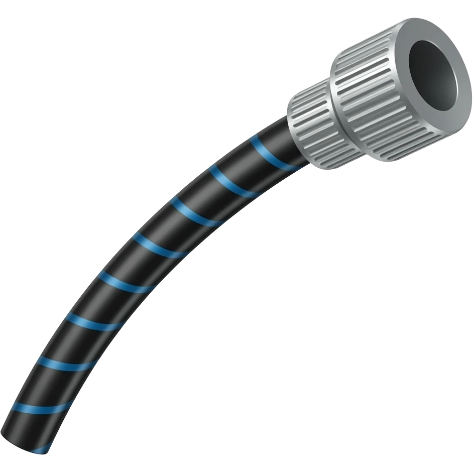half inch black hose with fitting on end pointing to the right emoji