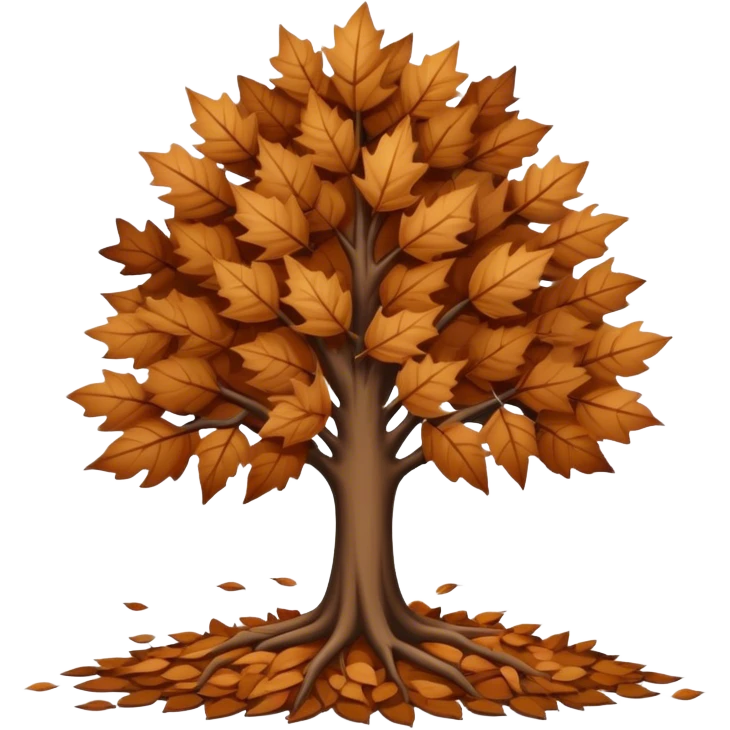 leafless tree with pile of leaves below preparing for winter emoji