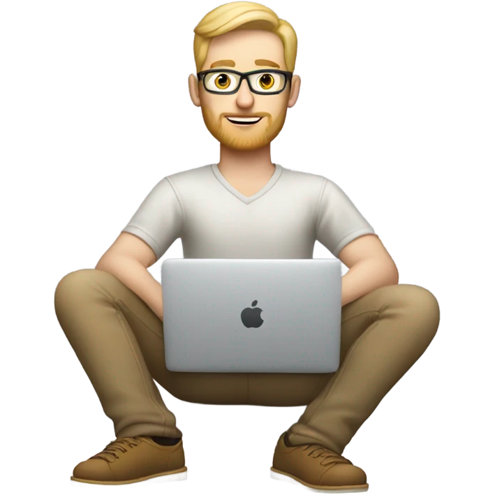 white-skinned male product designer sitting with macbook emoji