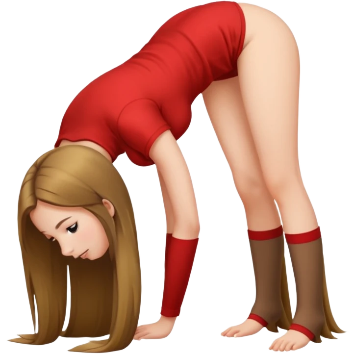 a young woman on all fours, ass up head down. emoji