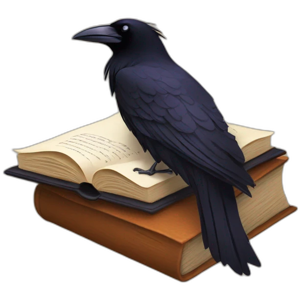 A stylized raven perched on an open book emoji