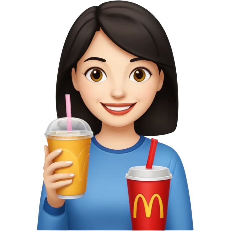 dark haired woman holding fastfood drink emoji