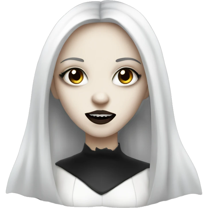 goth girl, vampire teeth, white skin, white eyes emoji