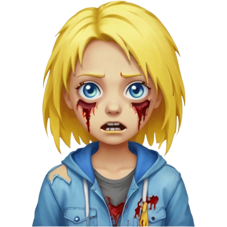 zombie girl yellow hair and blue eyes pixeled light skin emoji