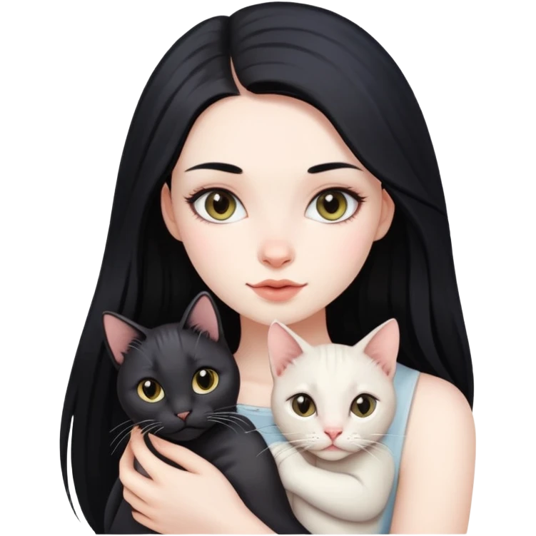 beautiful girl with long black hair holding a hairless cat emoji