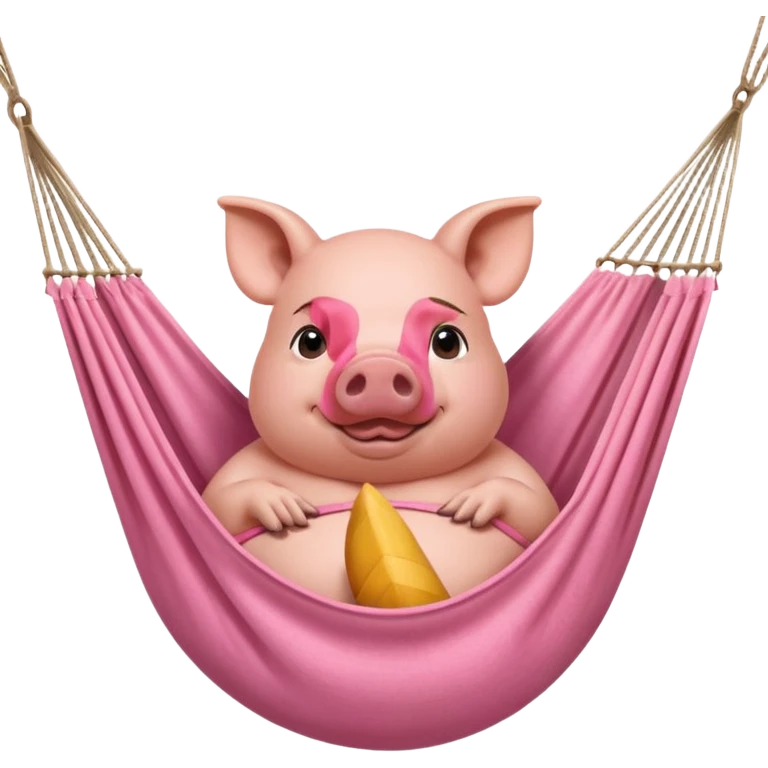 A pig lying in a hammock, fully relaxed, portrait, bust up emoji