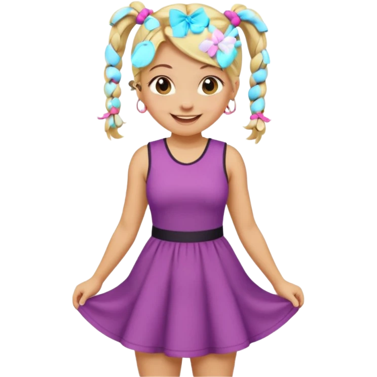 Her hair is in pigtails and her pubic hair is shaped like a heart.  She has wide hips emoji