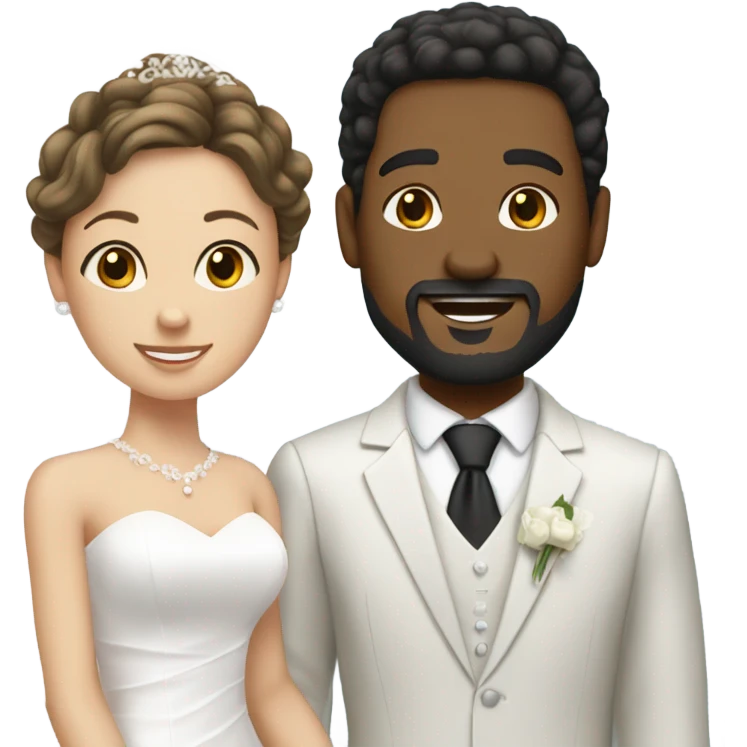 African-American groom with goat tee and Caucasian brunette wife emoji
