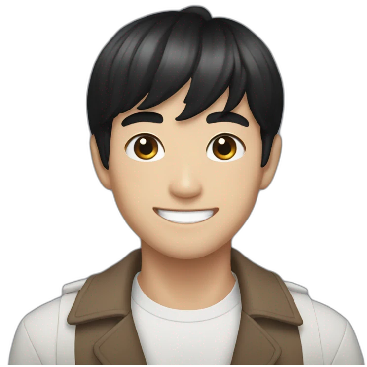 kim taehyung with black hair and smiling emoji