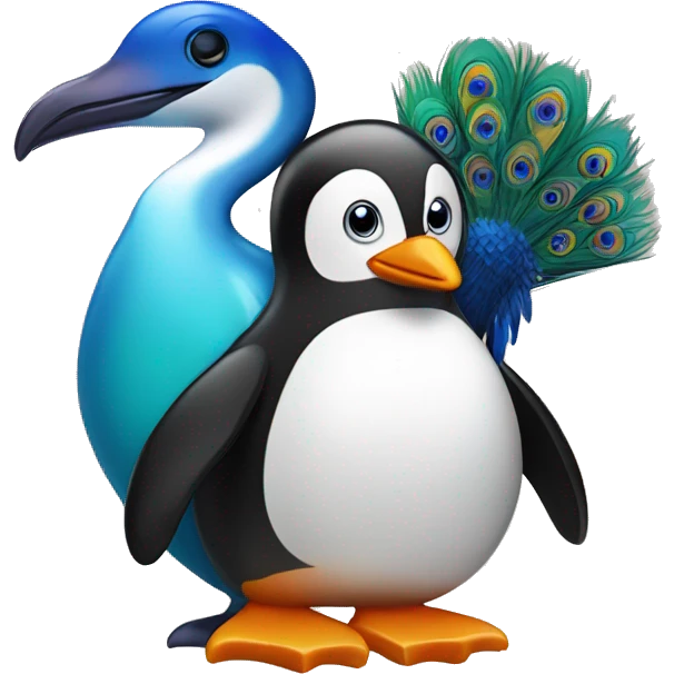 penguin with peacock behind the penguin emoji