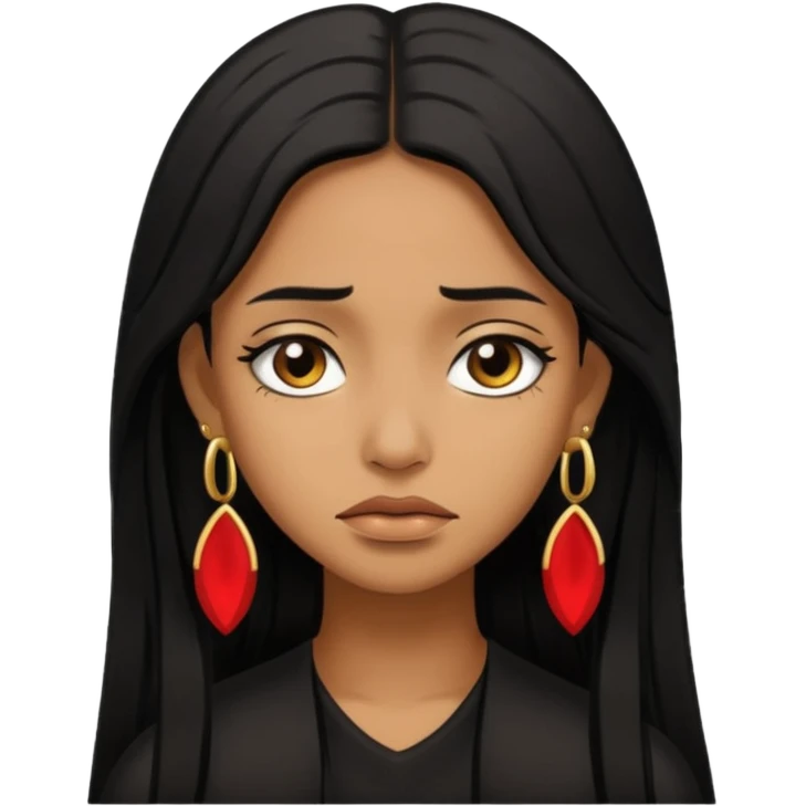 brown girl who has long layered black hair with gold earrings  who is sad emoji