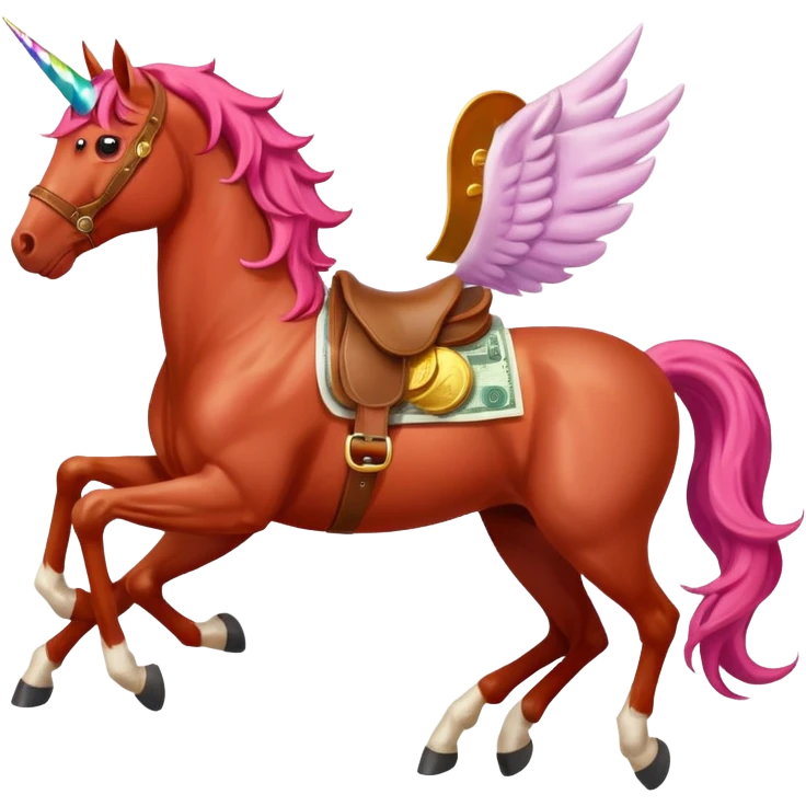 red horse agressive running unicorn money on the saddle emoji