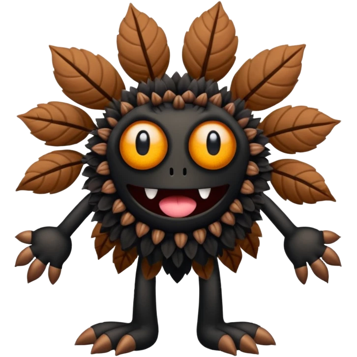 A flower like a monster with arms and legs, the body is a little bit black and the another bit brown like a demogorgon emoji