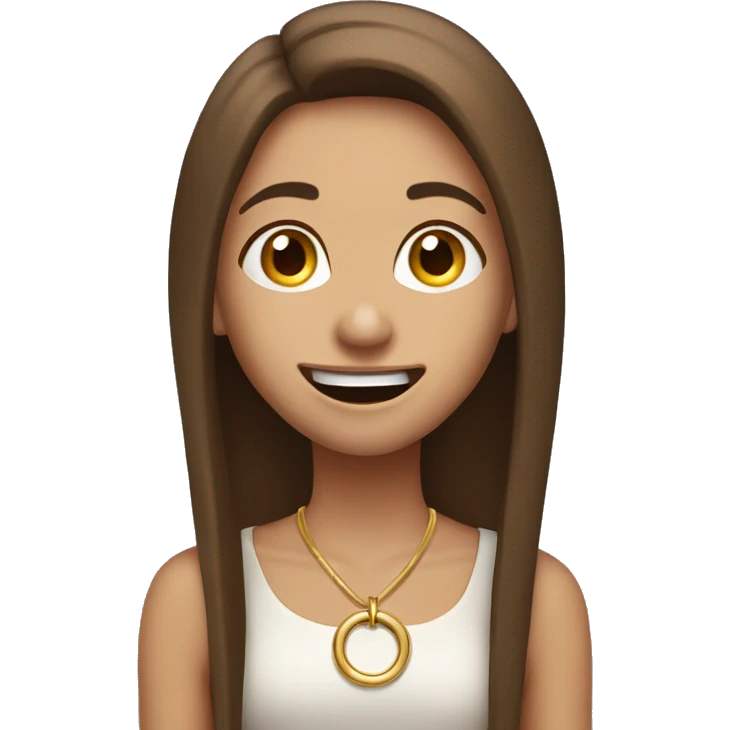 happy funny girl with long straight brown hair with golden ring earrings spitting drool emoji