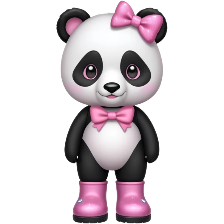 Panda with pink bow on head and pink boots that are sparkly and make the panda stand emoji