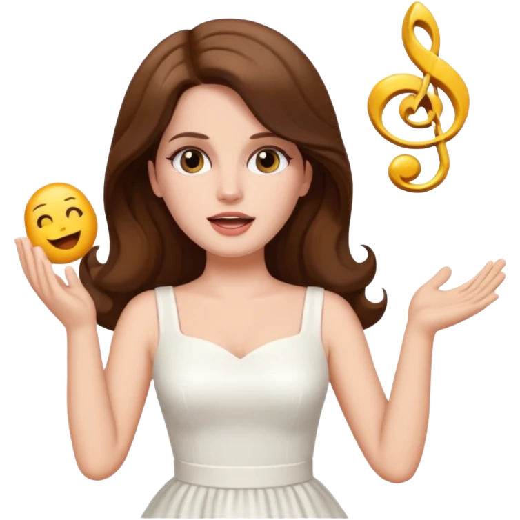 emoji-style Lana Del Rey, white dress, singing pose, very simple and iconic look emoji