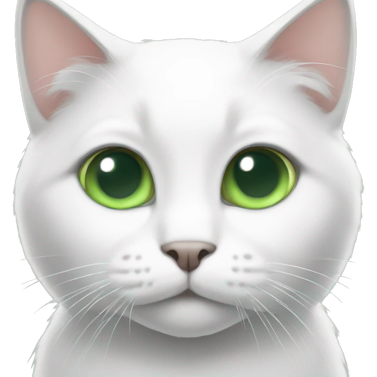 A white cat with her ears and tail black and green eyes emoji