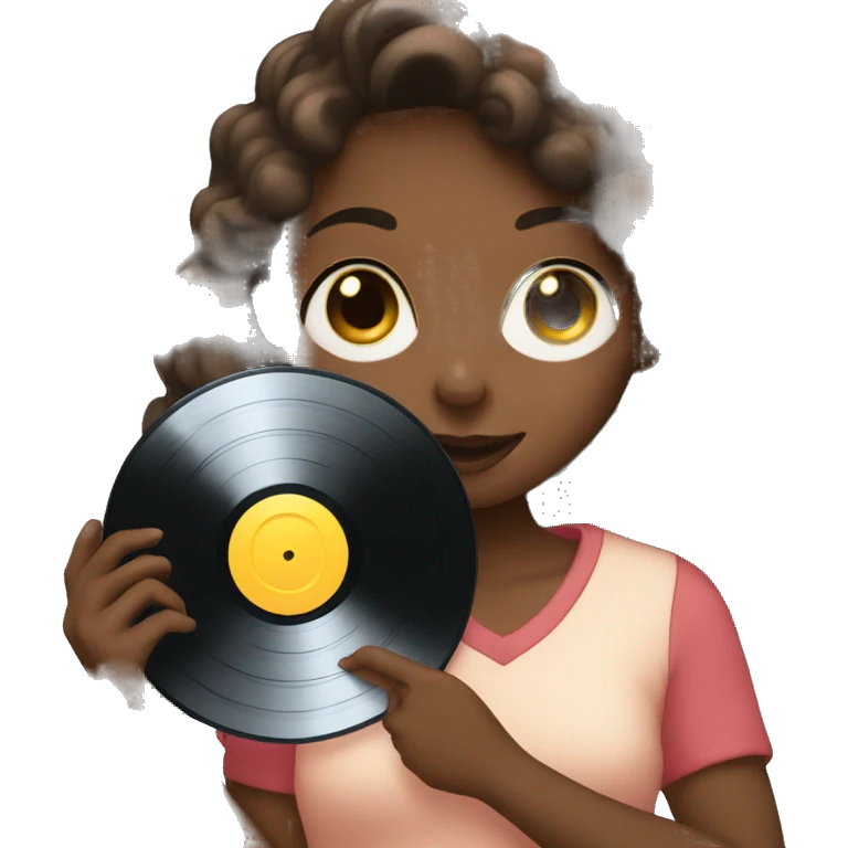 girl holding a vinyl record to put it into her collection emoji