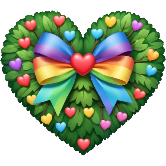 forest heart with rainbow bow and heart pattern on the bow emoji