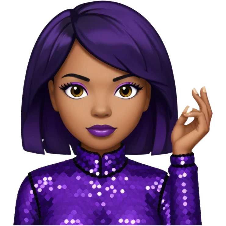 Tenitra Michelle Williams (b.1979), R&B Singer from Destiny's Child with jet black hair, medium dark skin, dark purple sequin outfit emoji