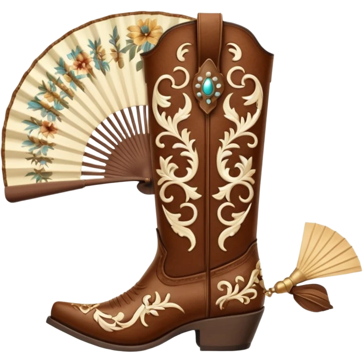 Cowboy boots in front of an open hand held fan emoji