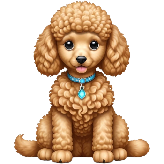 cinematic-[poodle]-realistic-full-body-sitting-emoji,-tail-resting-loosely-beside-its-paws,-head-tilted-dramatically, -curly-[apricot]-fur,-simplified-yet-realistic-focused-features,-highly-detailed,-glowing-with-an-almost-sarcastic-glow emoji