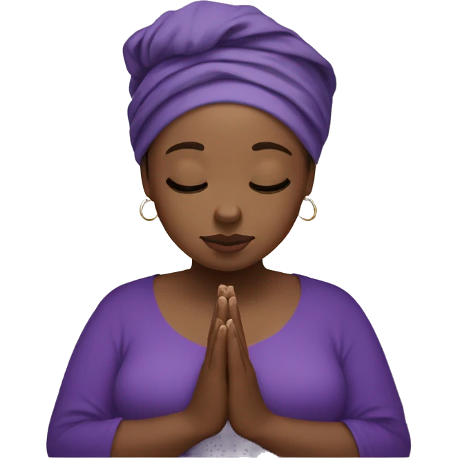Dark Plus size woman praying with purple head wrap   emoji