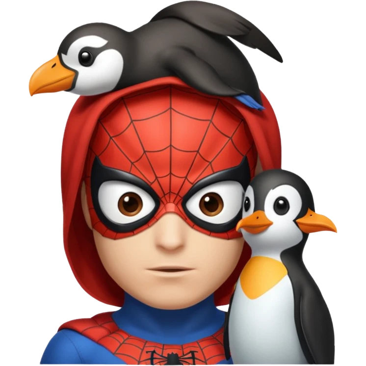 Spiderman with a penguin on his head emoji