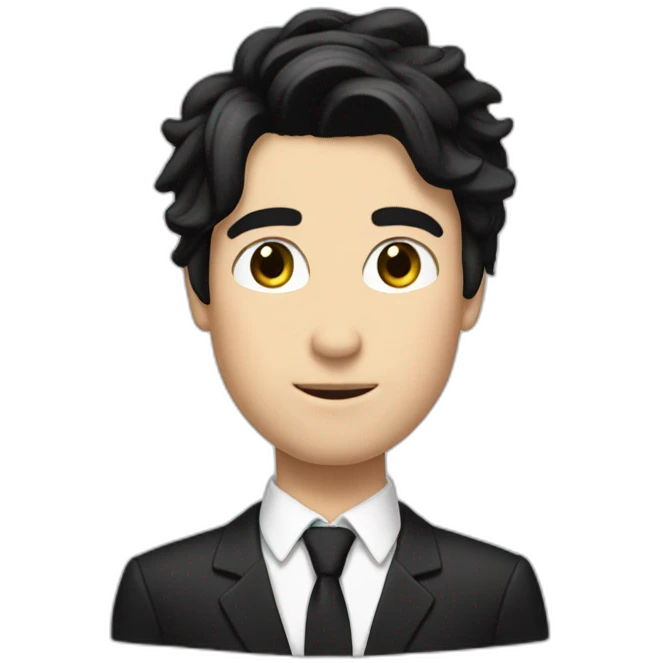androgynous white guy bang black hair white short black tie emoji