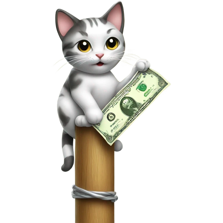 Cat on a pole with money emoji