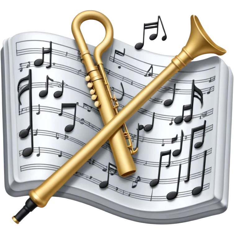 Create an artistic emoji that represents music arrangement and orchestration. The design should feature various orchestral instruments (drums, violin, electric guitar, synthesizer) and conductor's baton, musical scores. Incorporate flowing lines to represent harmony and orchestral balance, along with a subtle representation of sheet music. Use rich, classical colors like gold, silver, or deep blue, and create an atmosphere of sophistication and precision. The background should be transparent. emoji