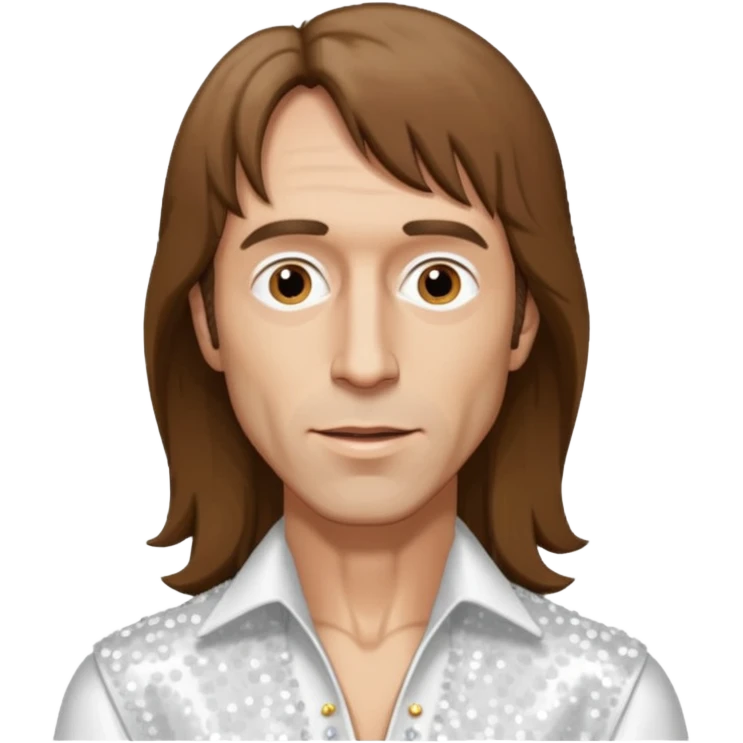 Robin Gibb from Bee Gees with long brown hair, white sequin outfit  emoji