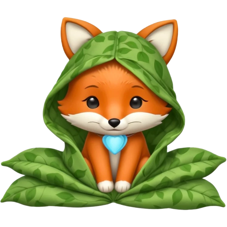 sleepy baby fox in pajama hat under leaf blanket emoji