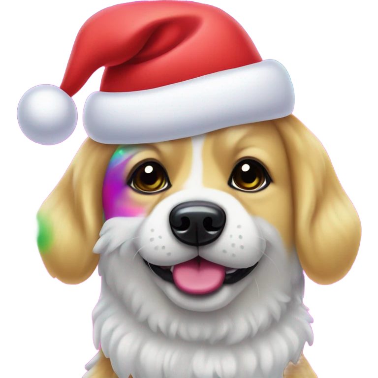 Lisa frank Christmas dog with Santa hat emoji