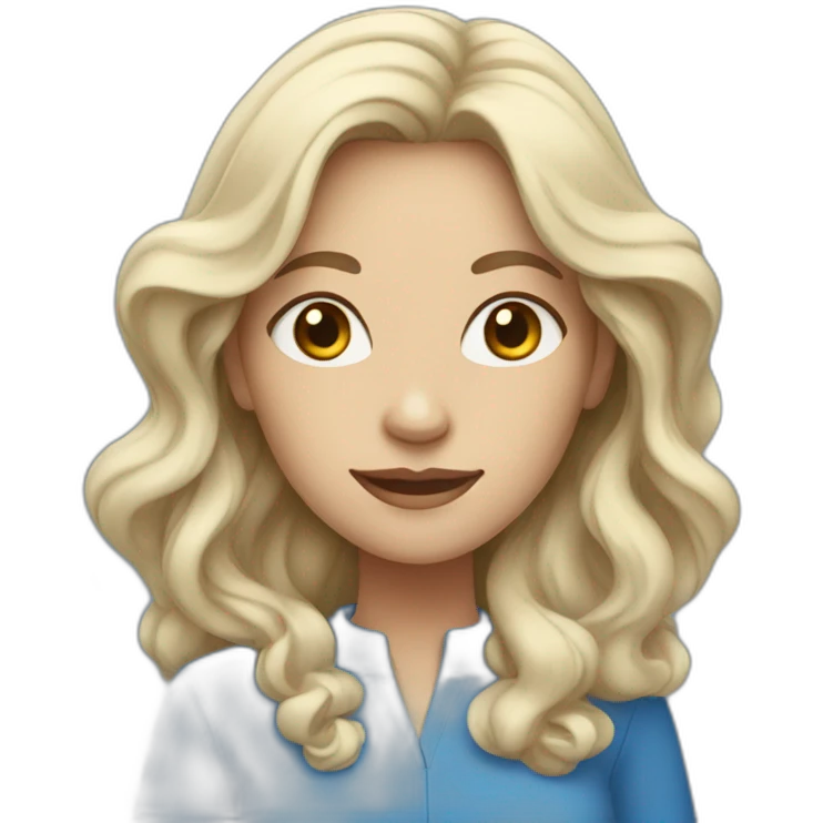 white woman with long wavy black hair wearing blue clothes emoji