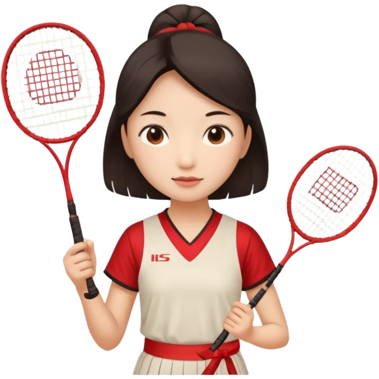 ancient gongsam girl with 1 badminton racket, red emoji