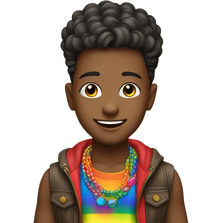 outdoor portrait of stylish boy gay pride emoji