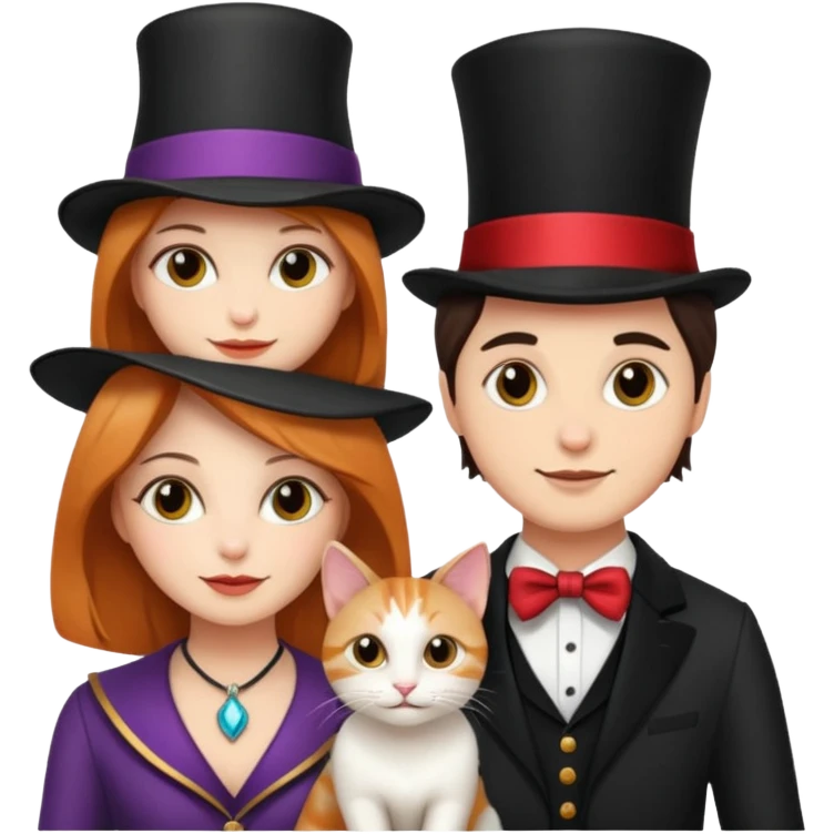 magician couple and their pet cat emoji