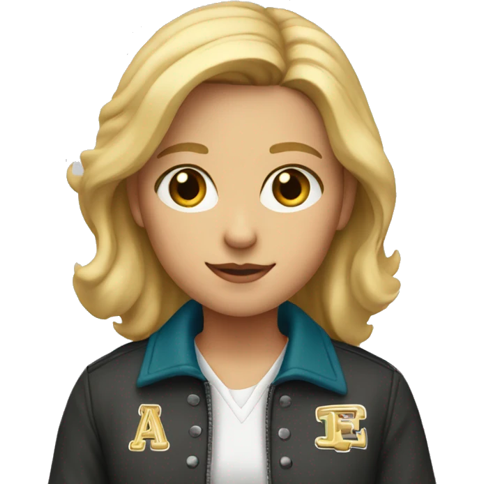 Blond girl with hazel eyes in a letter jacket  emoji