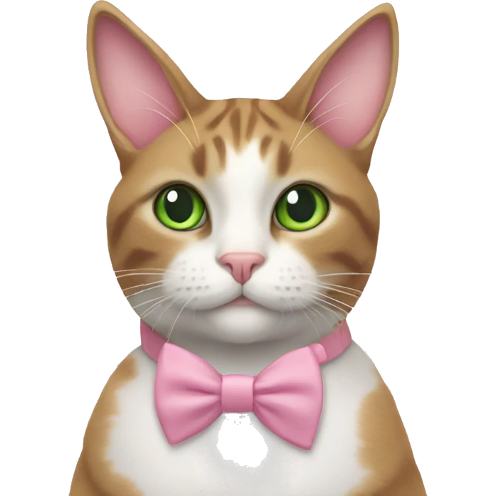 Cat in a bunny costume with pink bow tie and green eyes emoji