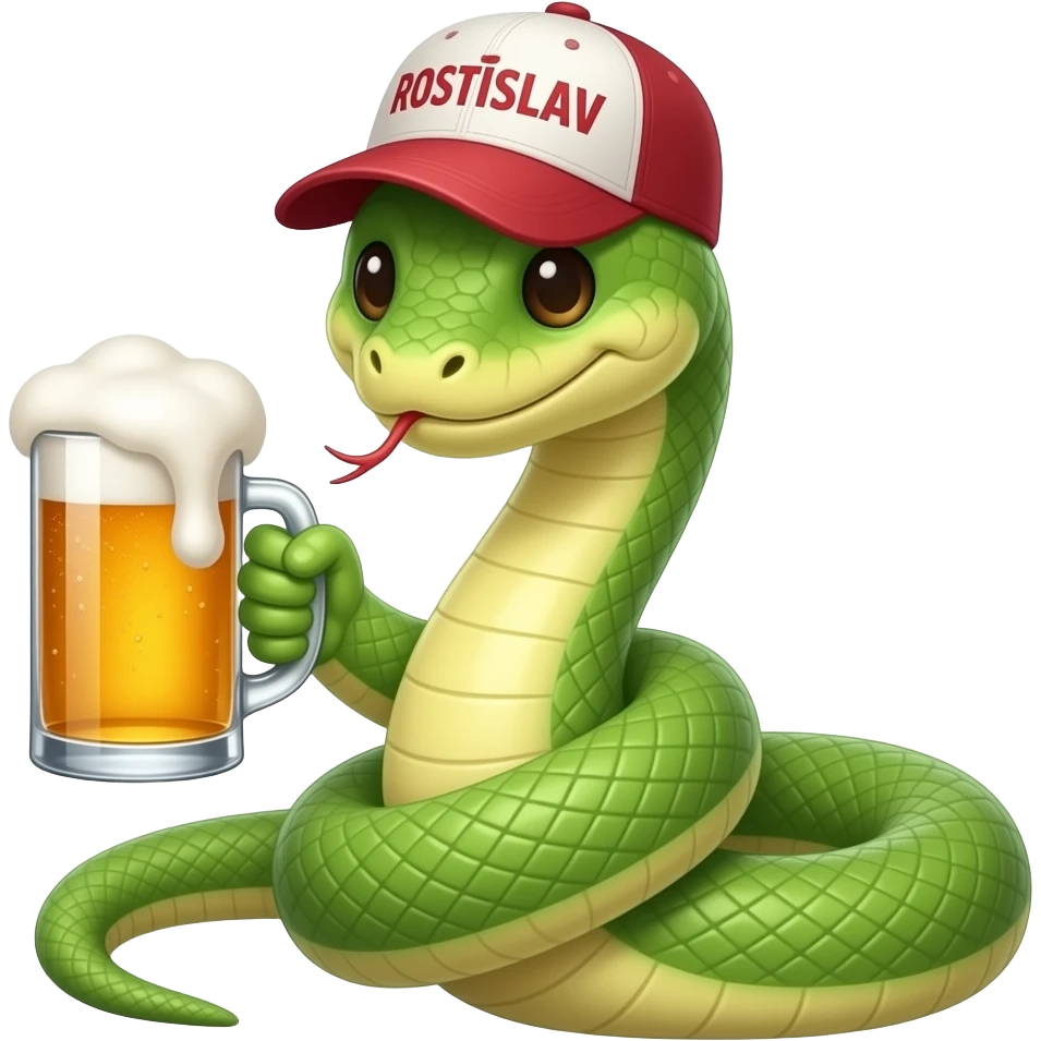 A snake in a cap with the inscription Rostislav is wrapped around a glass of beer. emoji