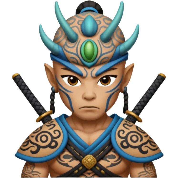alien mayan ancient samurai with tatooed emoji