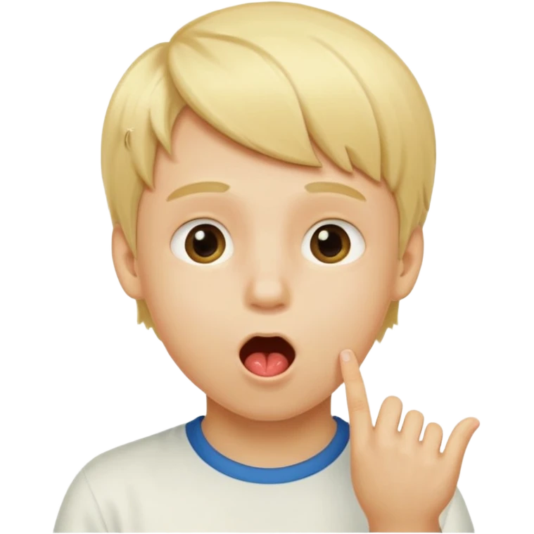 Un garçon blond qui ouvre la bouche laissant voir les numéros 6 7 emoji